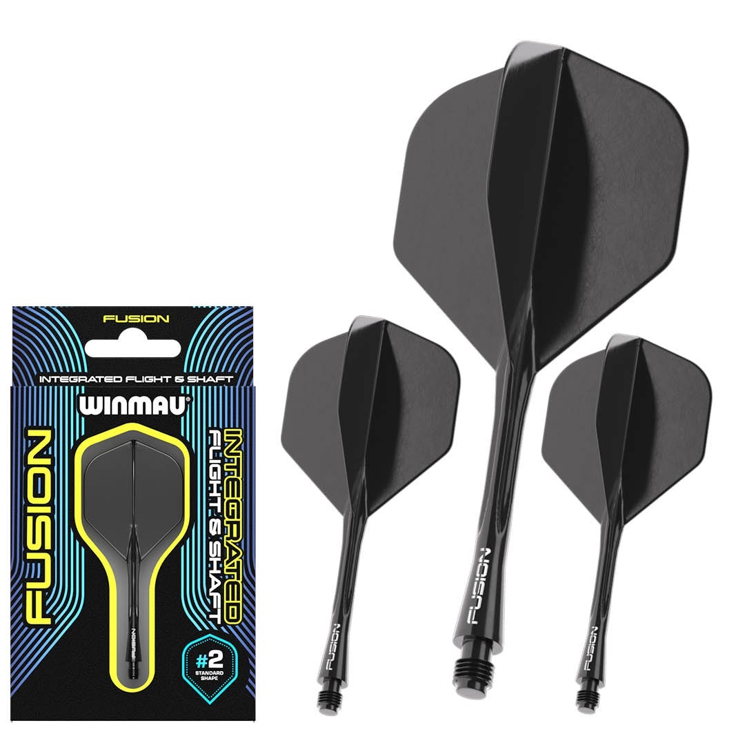 Smiginio strėlyčių koteliai su sparneliais Winmau Fusion #2, juodi, vidutinio ilgio (Medium)