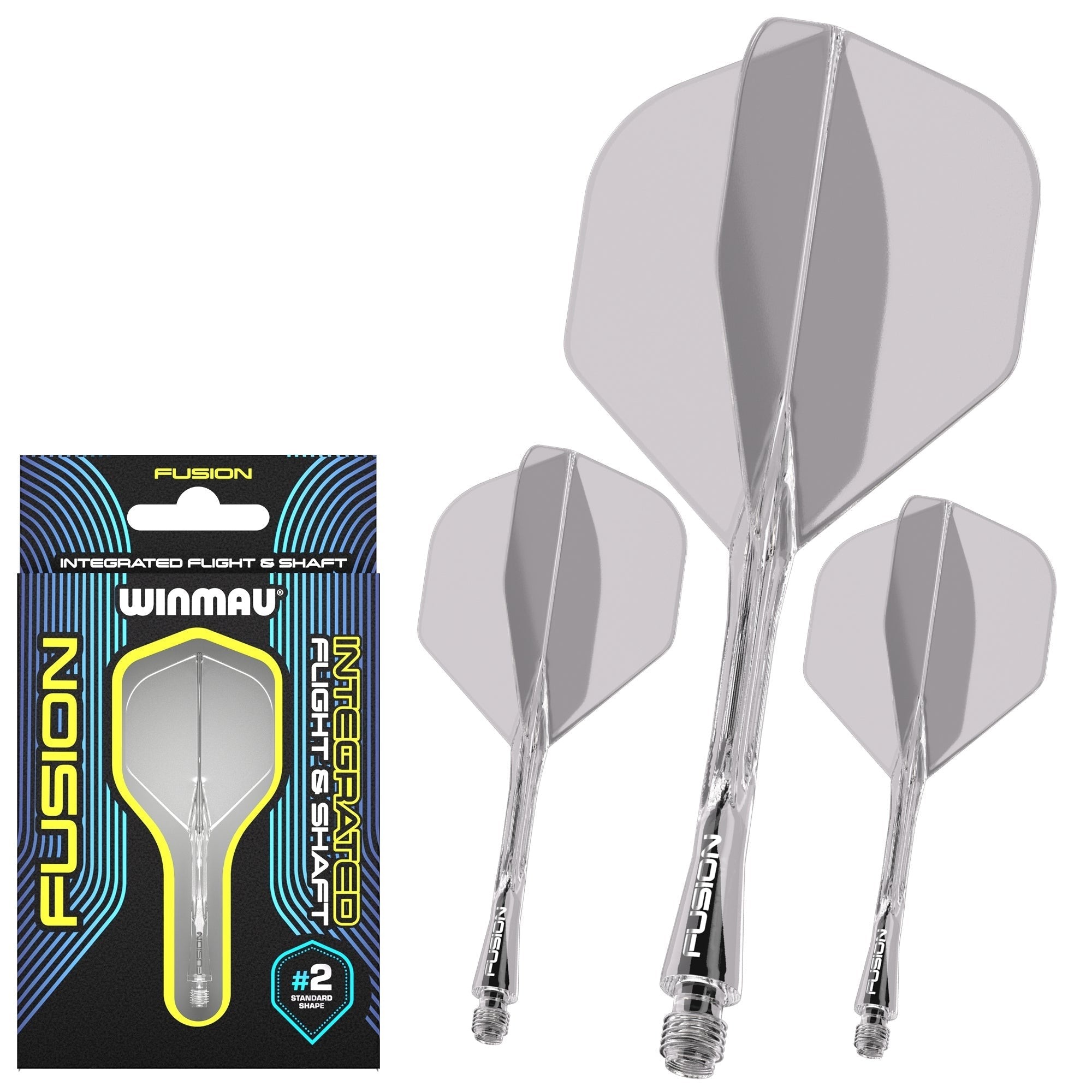 Smiginio strėlyčių koteliai su sparneliais Winmau Fusion #2, skaidrūs, trumpi (Short)