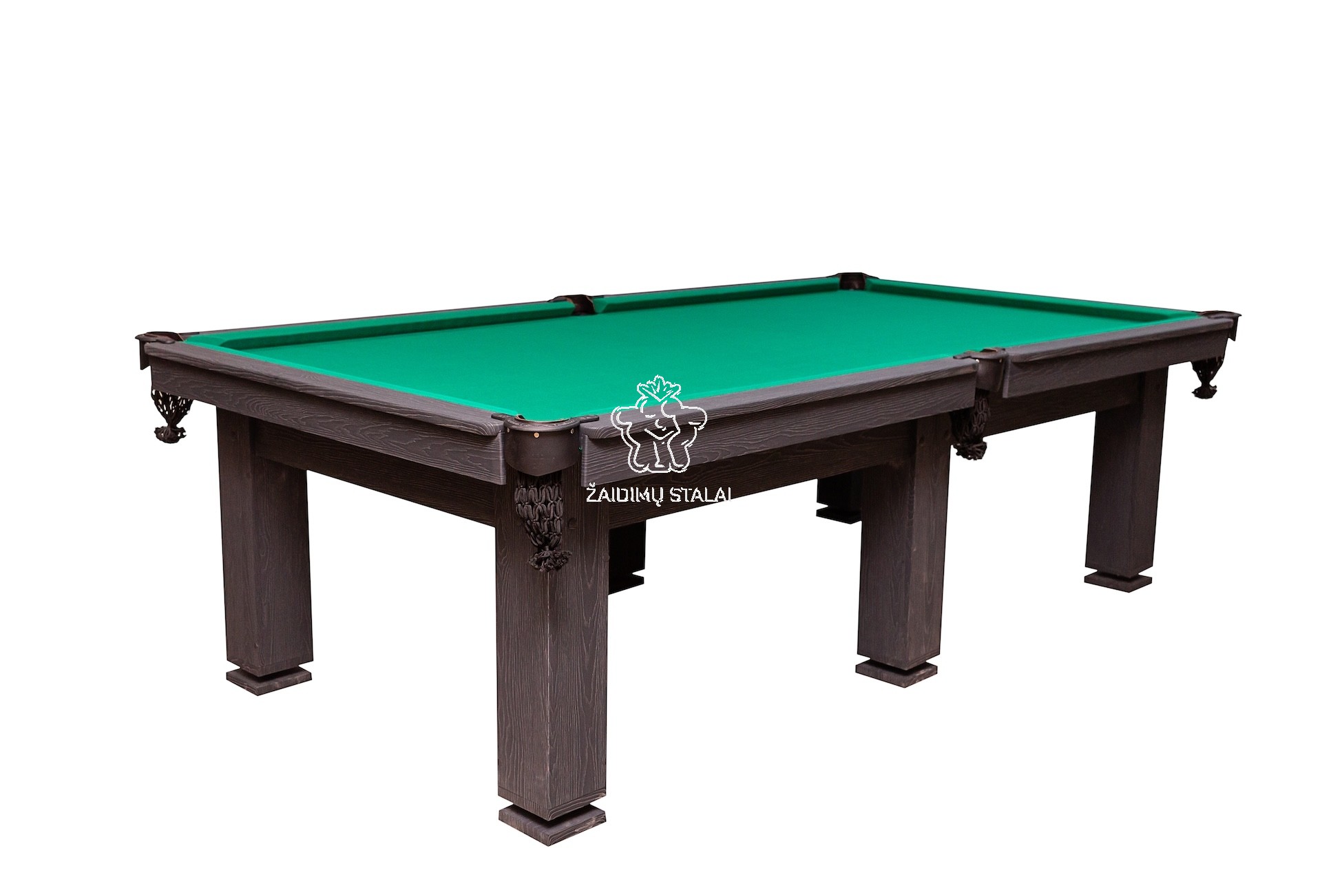Rusiško biliardo stalas Fort 9' pėdų (285x160cm), akmens plokštė, žalias audinys, su komplektacija
