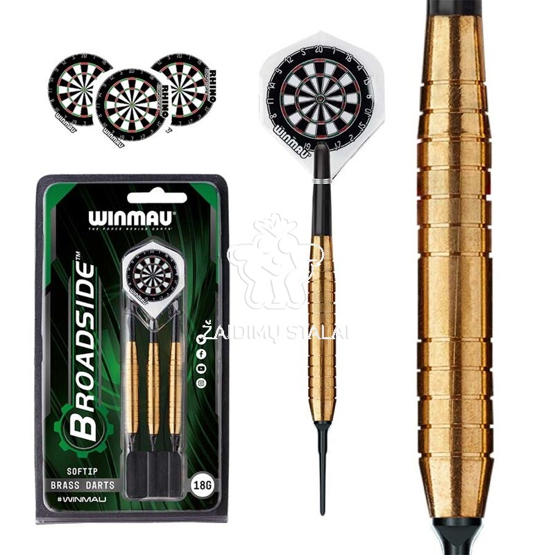 Smiginio strėlytės Winmau Broadside Brass 16 g Barrel / ~18 g Full Weight soft tip 